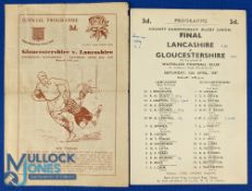 1947 County Champs Final & Replay Rugby Programmes (2): Neat single card for postwar Lancashire v