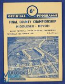1956 County Champs Final Rugby Programme: The traditional Twickenham 4pp foldover card for Middlesex
