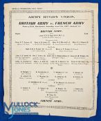 1927 British Army v French Army Rugby Programme: Single sheet with fold. Played at Blackheath, AT