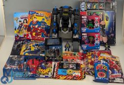 Marvel Disney and DC Action Toys Figures and Collectables, 2 boxes to include DC Super Friends books
