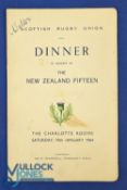 1964 Rugby Dinner Menu, Scotland v New Zealand, Autographed: 'Walter' written to front of larger 4pp