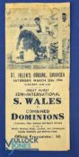 1944 South Wales v Combined Dominions Rugby Programme: Stars out in the big series of charity