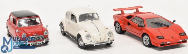 Franklin Mint 1:24 Scale Cars, to include 1967 Volkswagen Beetle, 1967 Morris Mini Cooper S,