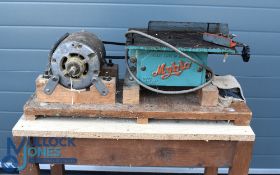 A Vintage Myblo Table Saw - the saw is mounted on a wooden stand with motor. Collection Only