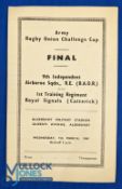1949 Army Cup Final Rugby Programme: From 75 years back, 4pp card for the 9th Airborne Squadron, RE,