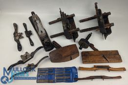 Woodwork Planes Collection to include 4 metal Stanley and Record No.51 spoke shaves, 2 wooden