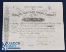 Mellingloch Lead Mining Co - Montgomeryshire 1871 share Certificate - £5 share certificate issued to
