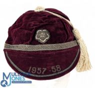 1957-8 Yorkshire Senior Rugby Honours Cap: Classic, maroon with silver braid, date, raised Yorkshire