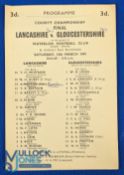 1949 County Champs Final Rugby Programme: Clean, neat single page card for Lancashire v