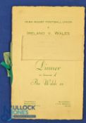 1933 Rugby Dinner Menu, Ireland v Wales: Piece neatly cut from front cover hence lower guides, but