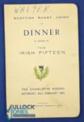 1963 Rugby Dinner Menu, Scotland v Ireland, autographed: 'Walter' written to front, well autographed