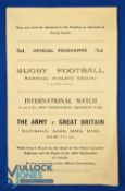 1940 Army v Great Britain Rugby Programme: Famous big early 'phoney war' time game at Richmond, with