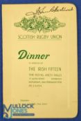 1938 Rugby Dinner Menu, Scotland v Ireland, autographed: Forward JB Borthwick's very clean 4pp