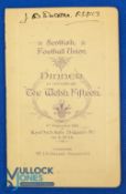 1913 Rare Rugby Dinner Menu, Scotland v Wales, autographed: signed by John D Dallas, referee W v