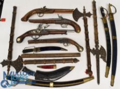 Collection of Antique Style Weapons, to include selection for wall display Flintlock pistols,