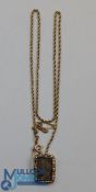 9ct Gold Mourning Pendant - open locket with plated hair under glass on a small rope chain