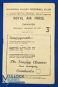 1956 Swansea v the RAF Rugby Programme: Some wear but entire and collectable, a League international
