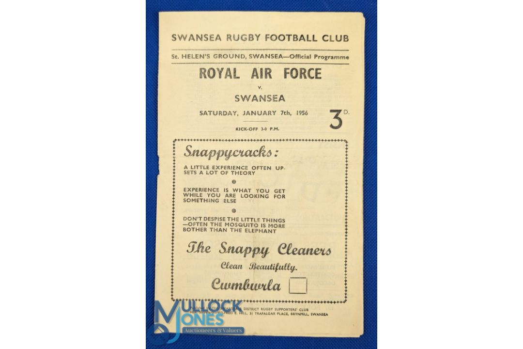 1956 Swansea v the RAF Rugby Programme: Some wear but entire and collectable, a League international