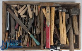 Period Tools: 2 boxes of Hammers and Files, assorted tools with noted makers of Stanly Tyzack (2