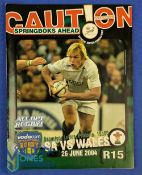 2004 S Africa v Wales Rugby Programme: Very bold colourful example from this Springboks-Wales clash.