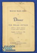 1930 Rugby Dinner Menu, Scotland v Wales, autographed: with a crease and marks but also with 27