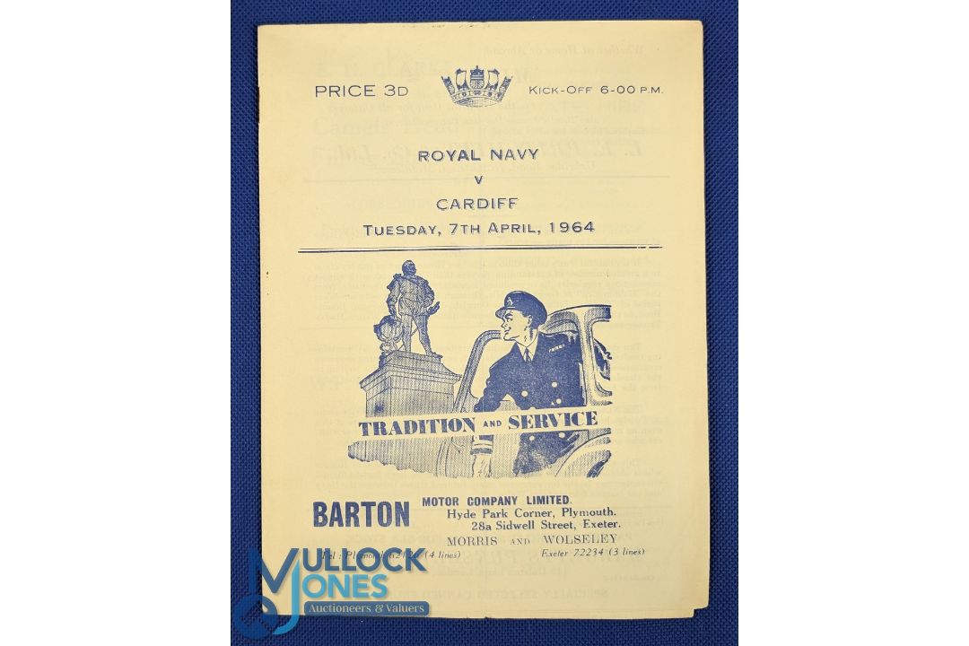 1964 Navy v Cardiff Rugby Programme: At Devonport, with a good Cardiff side, featuring over half