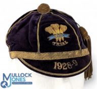 Wales Trial 1928-29 Rugby Honours Cap: Lovely traditional item, Forsyth's make, purple with gold