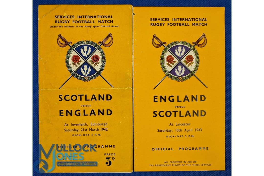 1942 & 43 Scotland & England Rugby Programmes (2): Both in the traditional Scots' slim orange