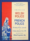 1992 Welsh Police v French Police Rugby Programme: 16pp issue from Llanelli featuring five Welsh