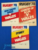 1978 Wales in Australia Rugby Programmes A (3): The games v Sydney, NSW Country & NSW, all VG