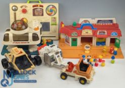 Vintage Fisher Price Toys Play Sets, part sets of Castle with canon and knight figures, space