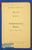1925 Rugby Dinner Menu, Ireland v Wales: Beautifully presented Belfast issue, stiff cream card