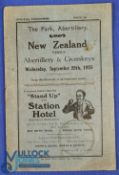 1935-6 Abertillery/Cross Keys v New Zealand Rugby Programme: A little grubby, blue covers with tea
