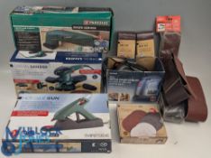 4x Power Tool Sander Glue Gun, to include Parkside orbital sander, Woolworths detail palm sander,