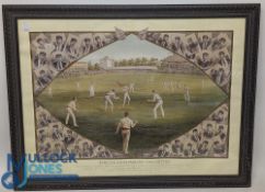 England v Australian Cricketers July 1886, a good reproduction print, in large frame - size 77cm x