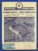 1968 Combined Services v French Armed Forces Rugby Programme: Steele, Simpson, Larter, Sillieres,