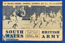 1944 South Wales v the Army Rugby Programme: At Swansea 10/44, somewhat worn but still v desirable