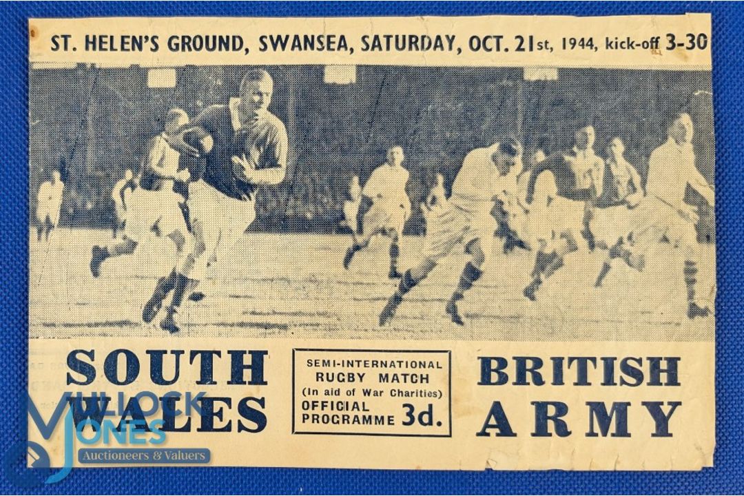 1944 South Wales v the Army Rugby Programme: At Swansea 10/44, somewhat worn but still v desirable