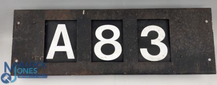 Period Kelbus Scrolling Bus Number Sign, a canvas binder in original metal frame, winding handles