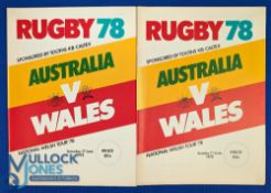 1978 Australia v Wales 'Test' Rugby Programmes (2): Both games v the Aussies, six days apart, to