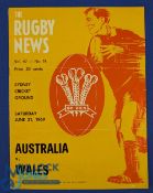 1969 Australia v Wales Rugby Programme: Large colourfully-covered Rugby News issue for a 19-16 Wales