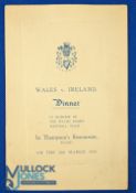 1921 Rugby Dinner Menu, Ireland v Wales: 4pp stiff cream Belfast card, VG for 103 years of age