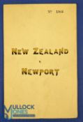 1935-6 Newport v New Zealand Rugby Programme: Nice edition, card cover and glossy 8pp within; we