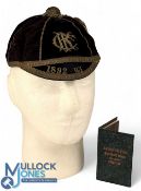 1892-3/1899-1900 Kensington FC Rugby Honours Cap and Fixture Card (2): Lovely early pair, cap maroon