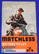 Automobilia - Matchless For 1938 Motor Cycles sales Catalogue - large poster size fold out sales