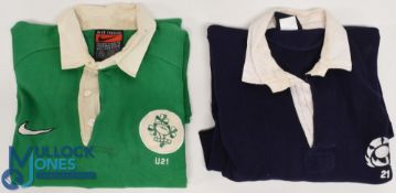 Scotland & Ireland Under-21 Rugby Jerseys (2): In Navy (sleeves chopped) & Green respectively