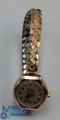 9ct Gold Ladies Watch marked 9ct on gold plated bracelet