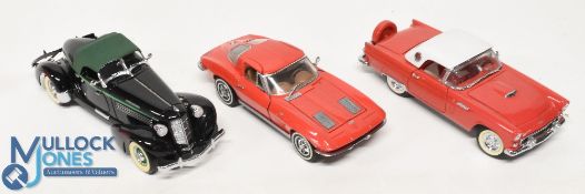Franklin Mint 1:24 Scale Cars, to include Ford Thunderbird, 1935 Auburn Speedster, 1963 Stingray -