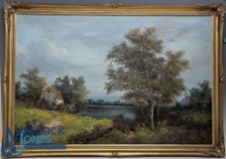 Large Oil on Canvas with indistinct signature - Allen K, plus a print of the action between Java and