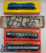 Triang Hornby R351 EM2 Electra Locomotive BR Blue 27000 pantographs. With coaches R622 R 723, and